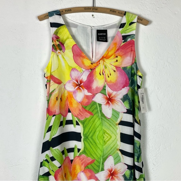 CARTISE White & Black Stripe Floral Sleeveless High Low Dress NWT - Picture 4 of 16